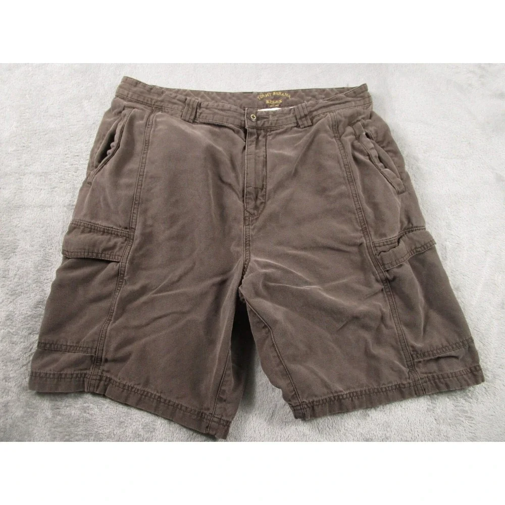 Tommy Bahama Shorts Mens 36 Brown Cargo Pockets Casual Dad Distressed
